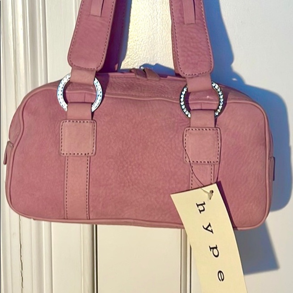 Womens Girls Hype genuine suede pink handbag